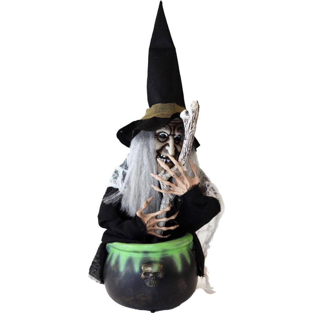 19 in. Battery Operated Animated Witch with Red and Green LED Eyes Halloween Prop - Hercitys