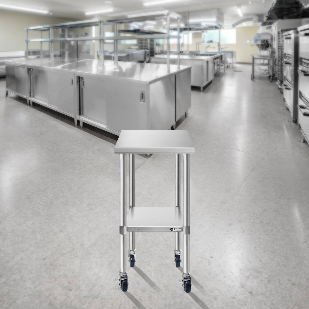 30 in. x 18 in. Stainless Steel Kitchen Prep Table with Bottom Shelf and Casters - Hercitys