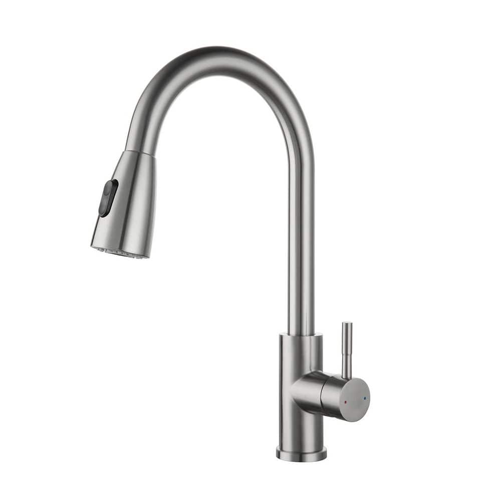 15.67 in Single Handle 360° Spout Swivel Pull Out Sprayer Kitchen Faucet in Stainless Steel in Matte Black - Hercitys