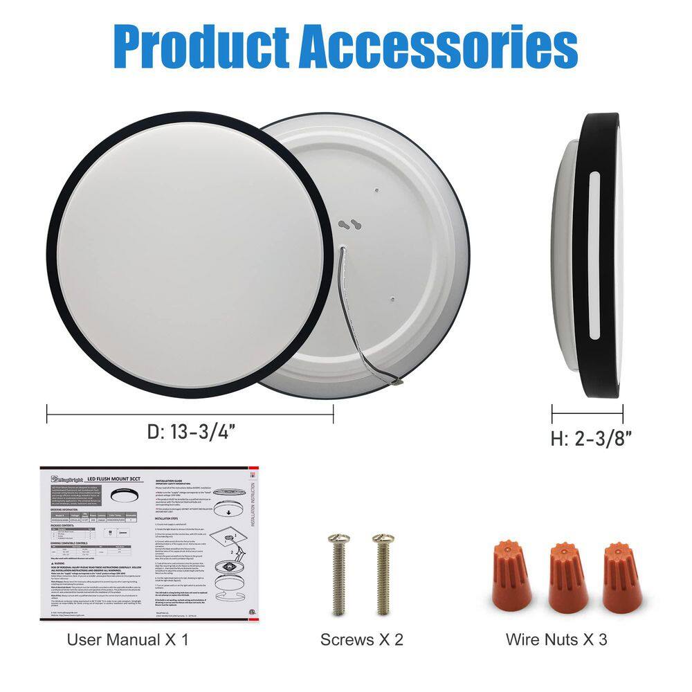 13 in. Adjustable CCT Black Integrated LED Flush Mount – 1500 Lumens Ceiling Light Fixture (2-Pack) - Hercitys