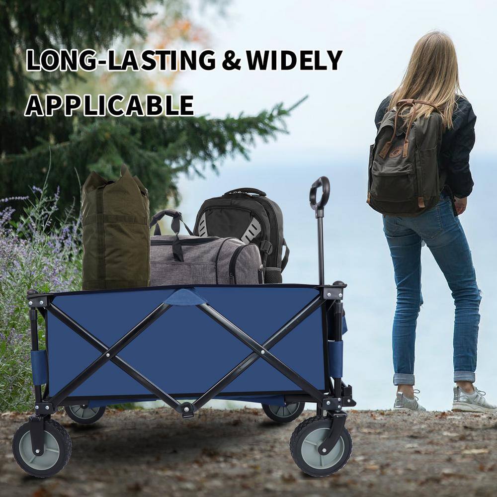 220 lbs. Capacity 4.6 cu. ft. Folding Fabric Utility Wagon Beach Serving Garden Cart with Adjustable Handle (Blue) - Hercitys