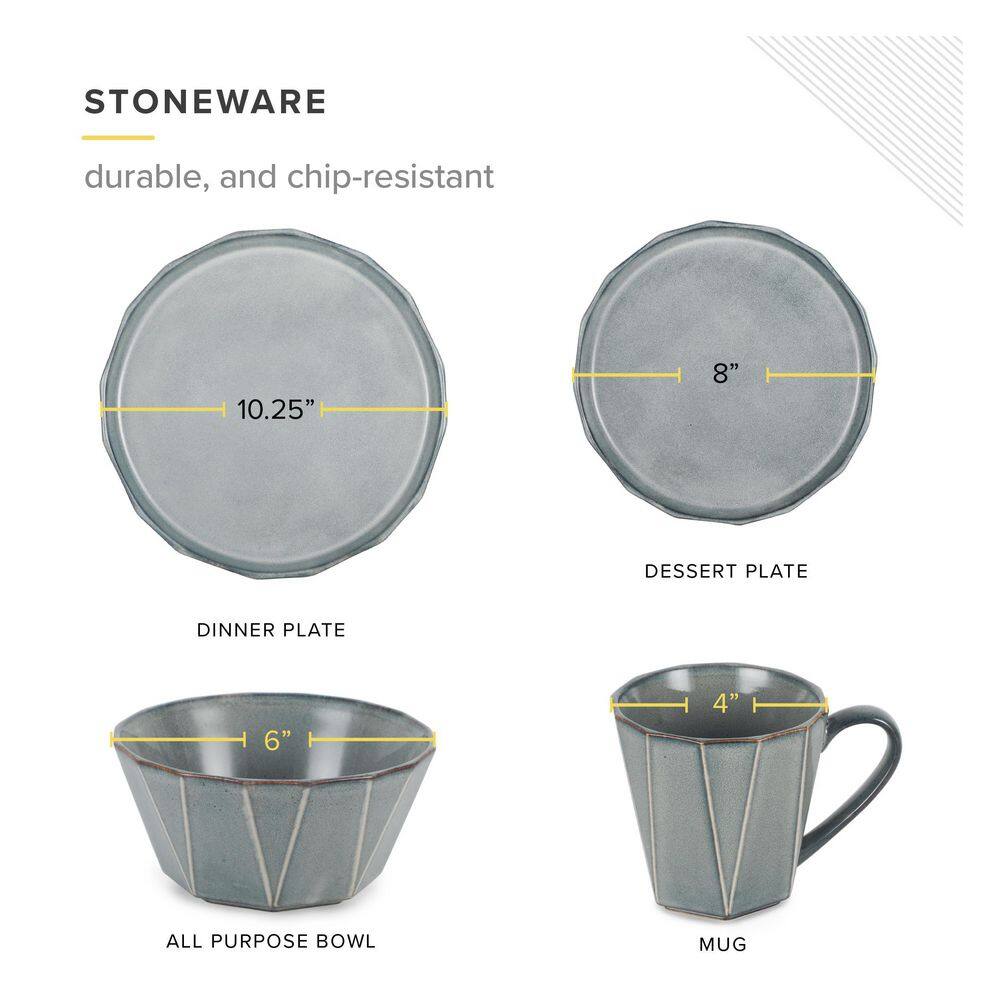 16-Piece Stonewashed Gray Stoneware Dinnerware Set - Hercitys