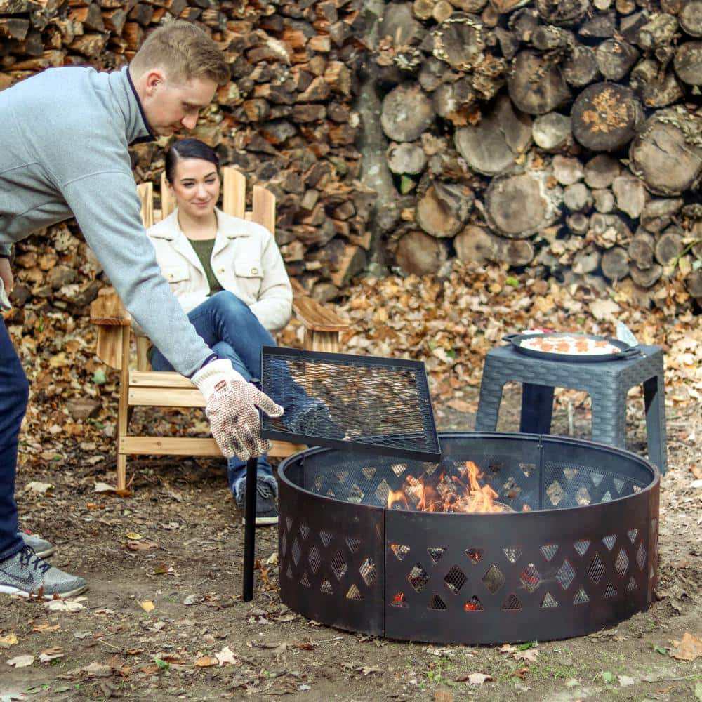 36 in. Dia Round Steel Crossweave Wood Burning Campfire Ring - Hercitys