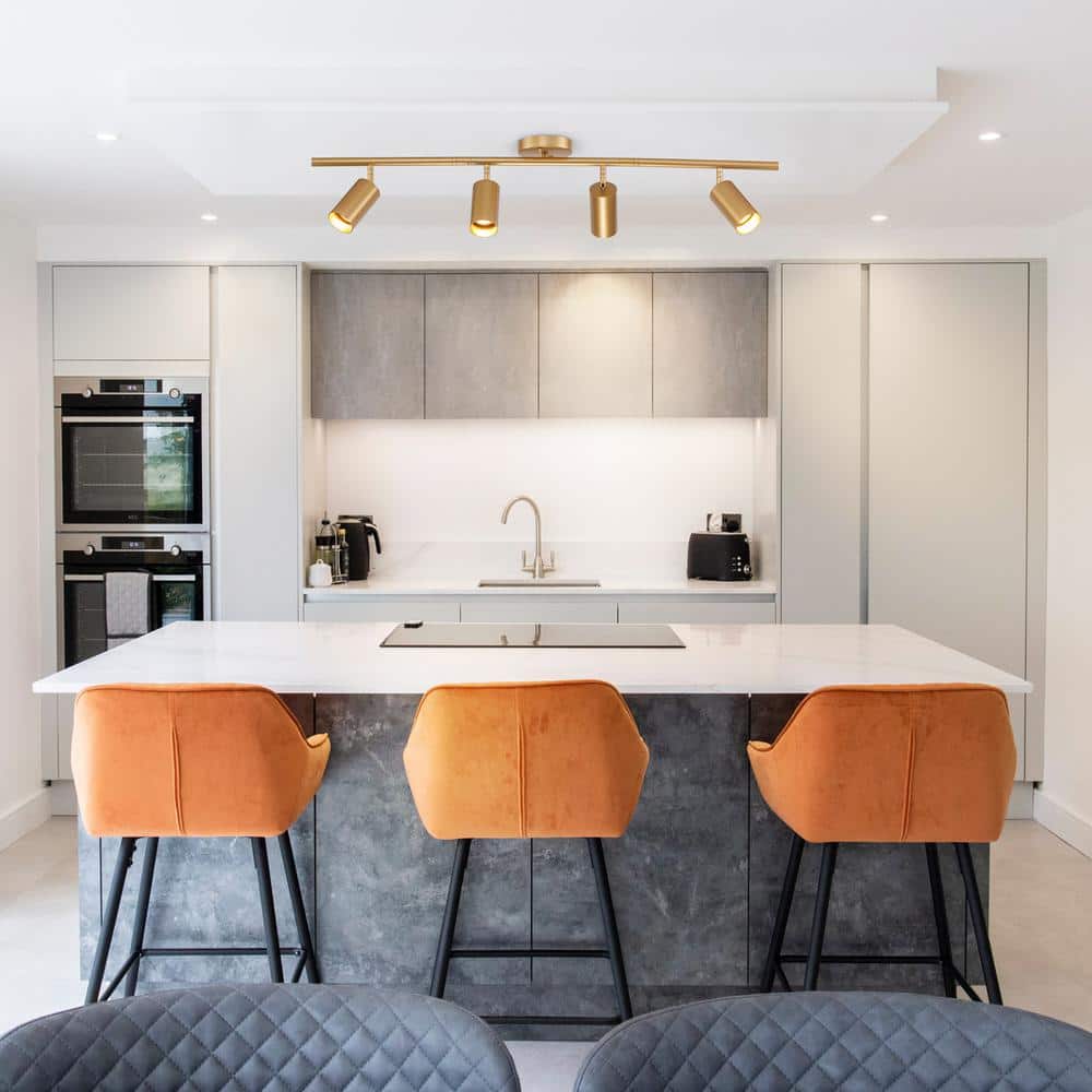 39.4 in. 4-Light Modern Gold Track Lighting Kit with Rotating Heads and Flush Mount Light - Hercitys