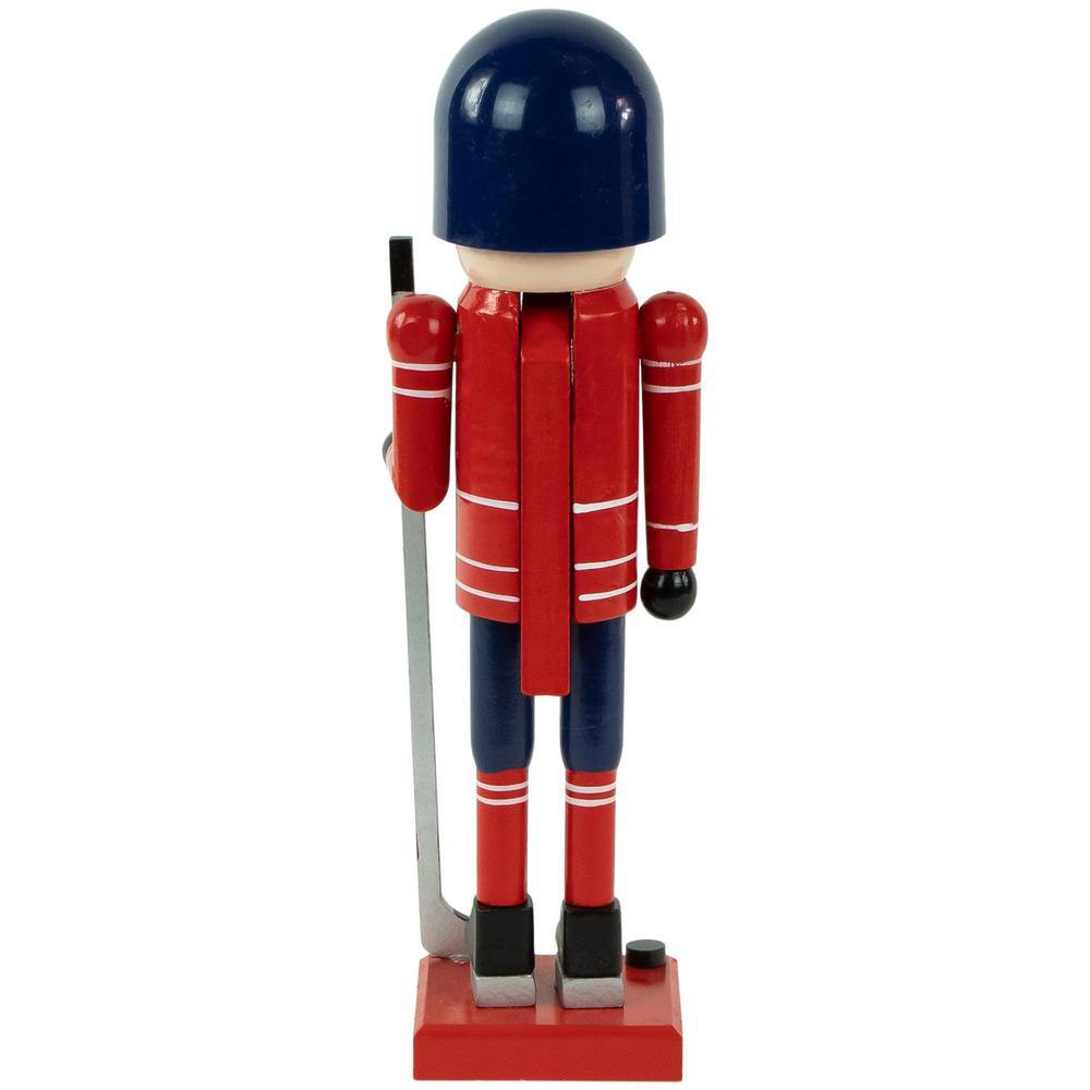 14 in. Blue and Red Wooden Christmas Ice Hockey Player Nutcracker - Hercitys