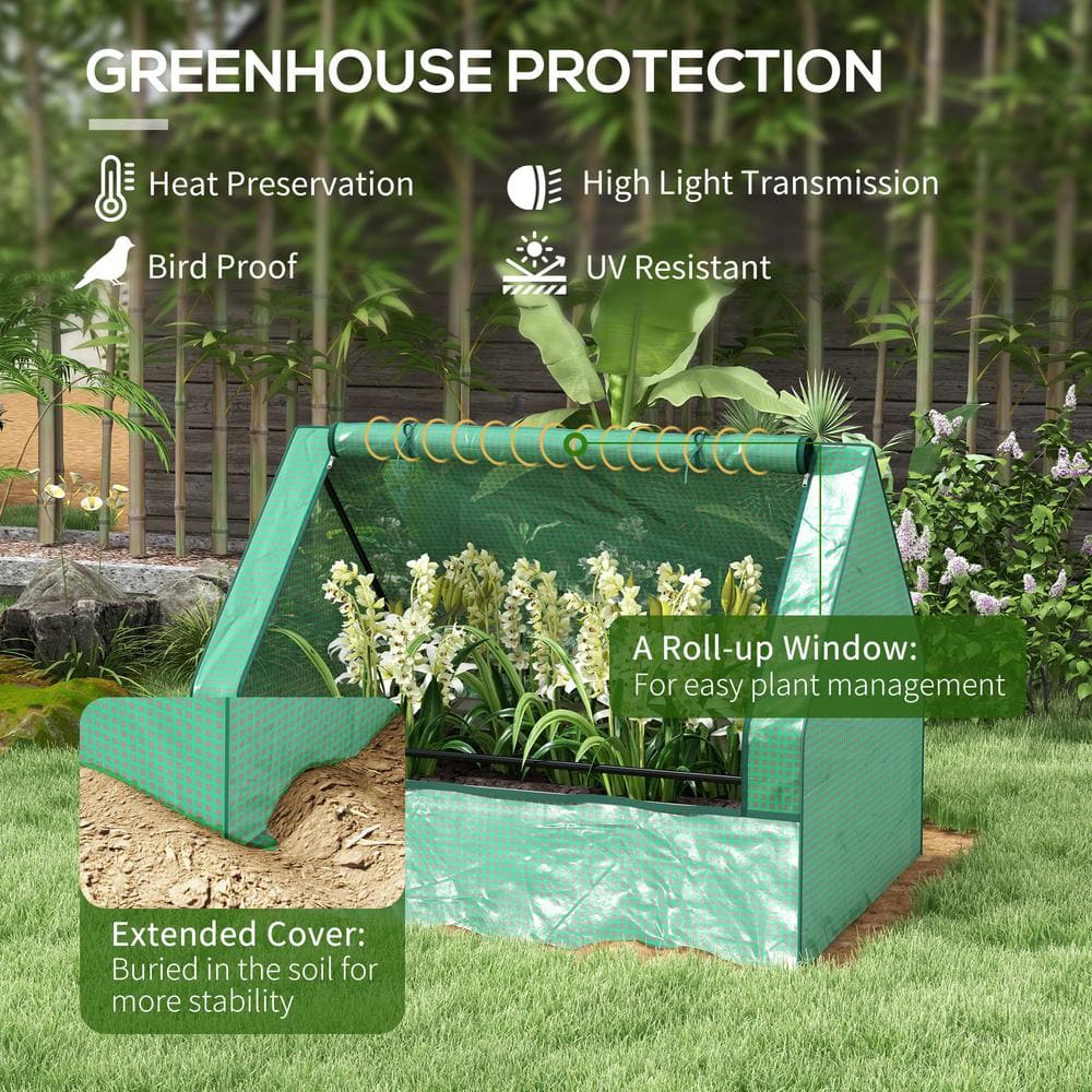 49.25 in. L x 37.5 in.  W x 36.25 in. H PE, Steel Green and Silver Mini Greenhouse with Planter Box - Hercitys