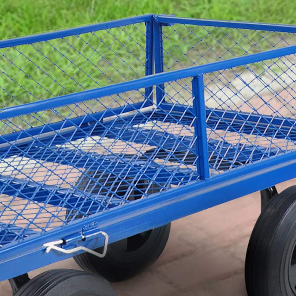 3.53 cu. ft. 550 lbs. Steel Wagon Garden Cart with Solid Tires in Blue - Hercitys