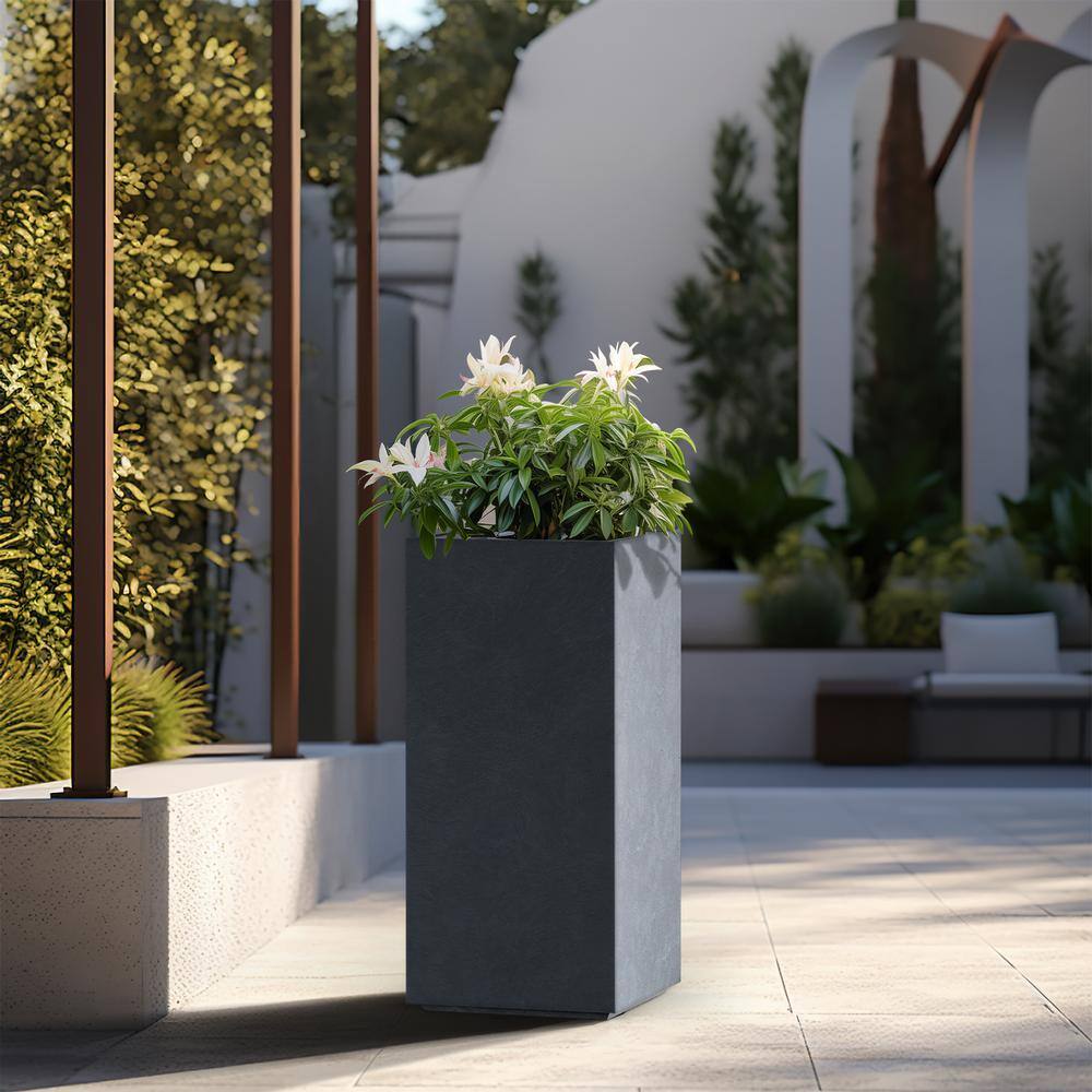 14 in. Large Granite Gray Concrete Rectangular Planter / Pot with Drainage Holes - Hercitys