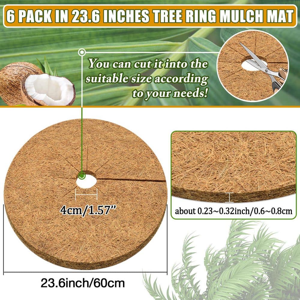 24 in. x 24 in. Coconut Fiber Tree Ring, 100% Natural Tree Protector Mat for Indoor Outdoor Trees Plants, Brown (6-Pack) - Hercitys