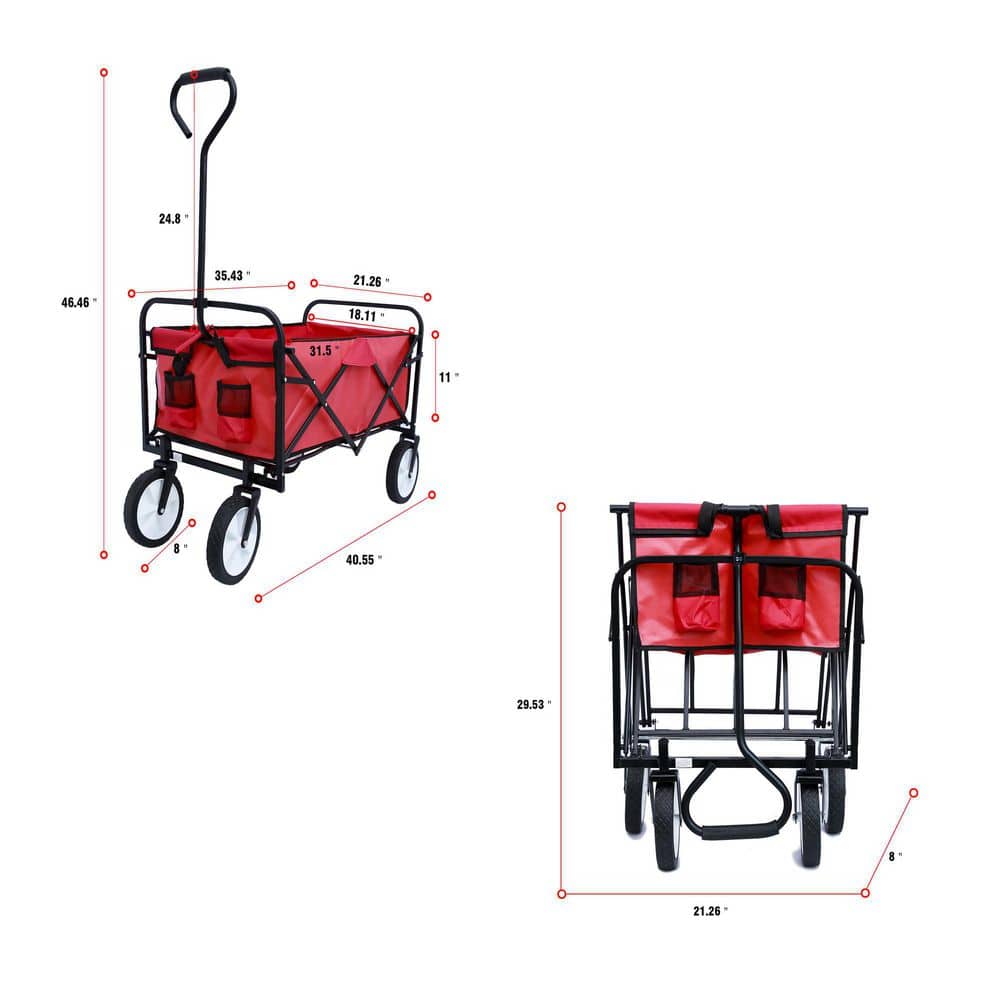 3.6 cu. ft. Folding Wagon Steel Garden Cart With Mesh Pocket Red - Hercitys