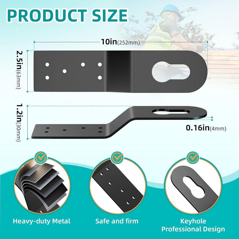 5-Pieces Permanent Roof Safety Anchor Metal Roofing Harness Anchor for Fall Protection Connects to Wood Surfaces Black - Hercitys