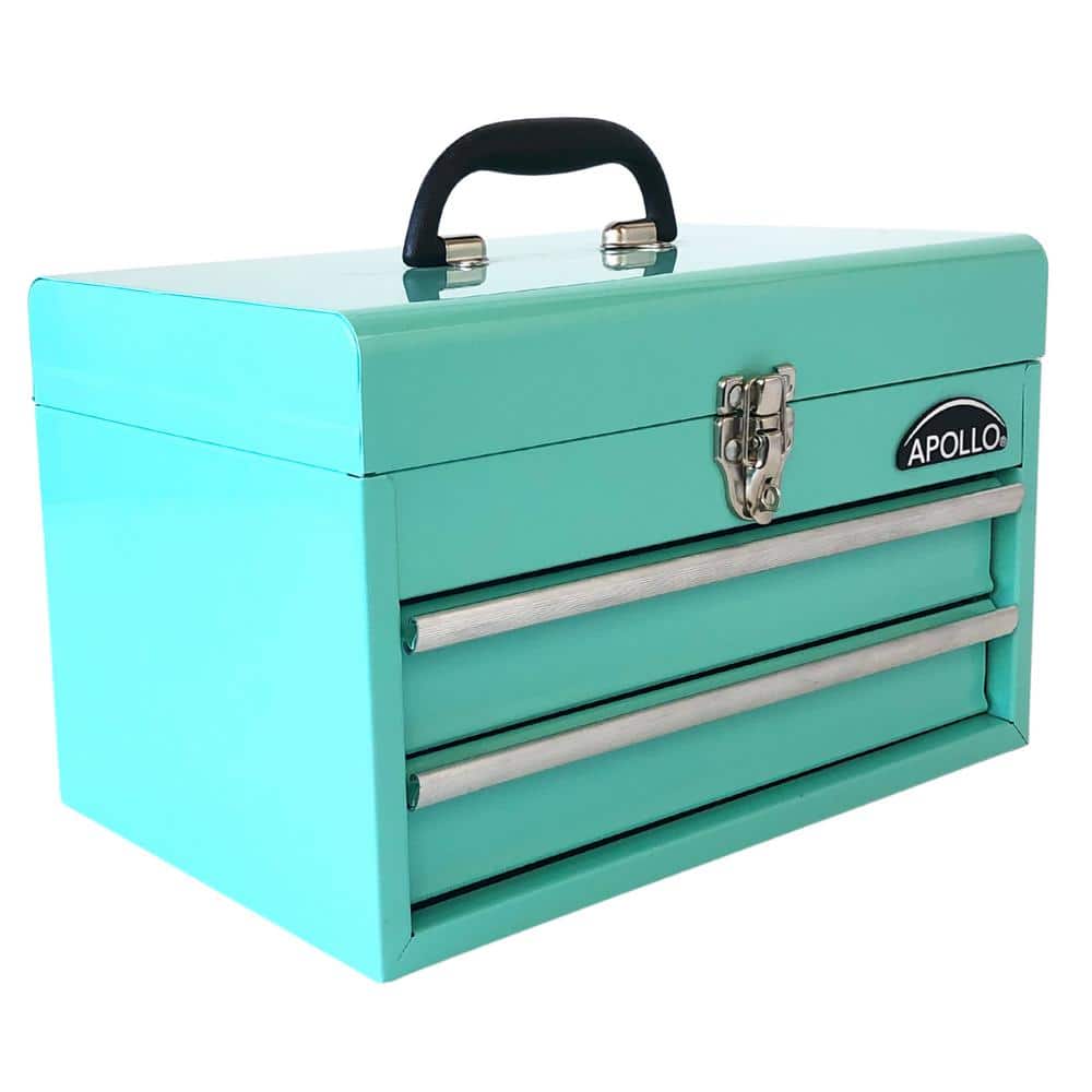 14 in. Green 2-Drawer Hand Tool Box - Hercitys