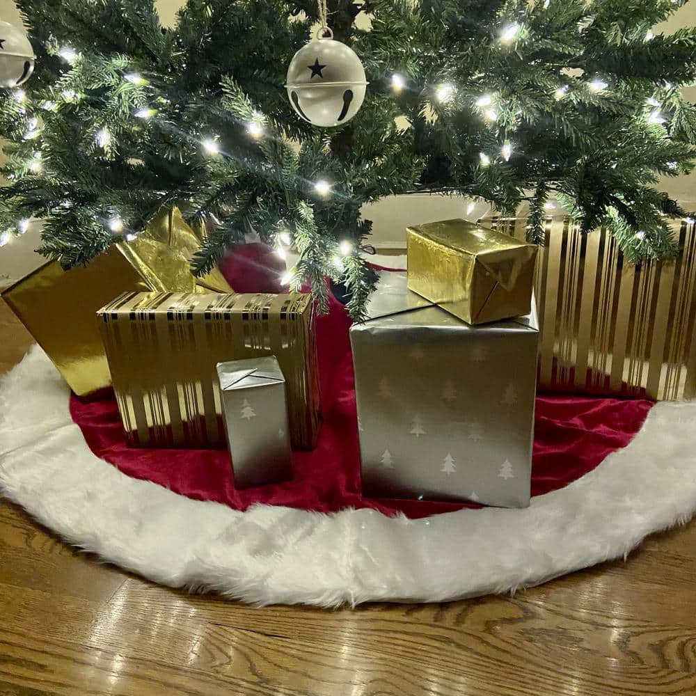 54 in. Burgundy Velvet Fabric Christmas Tree Skirt - Hercitys