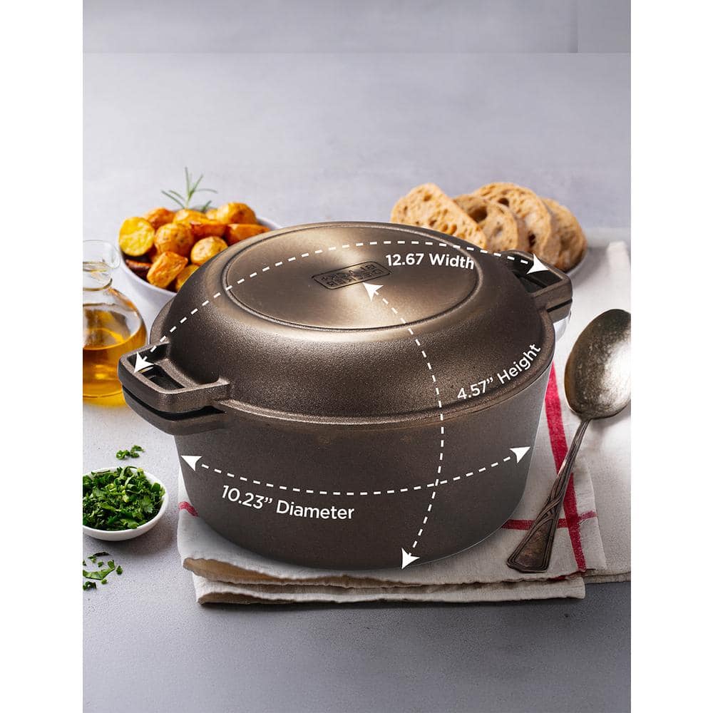 5-qt. Cast Iron Dutch Oven with 10.25-Inch Skillet Lid, Pre-Seasoned Cast Iron Cookware - Hercitys