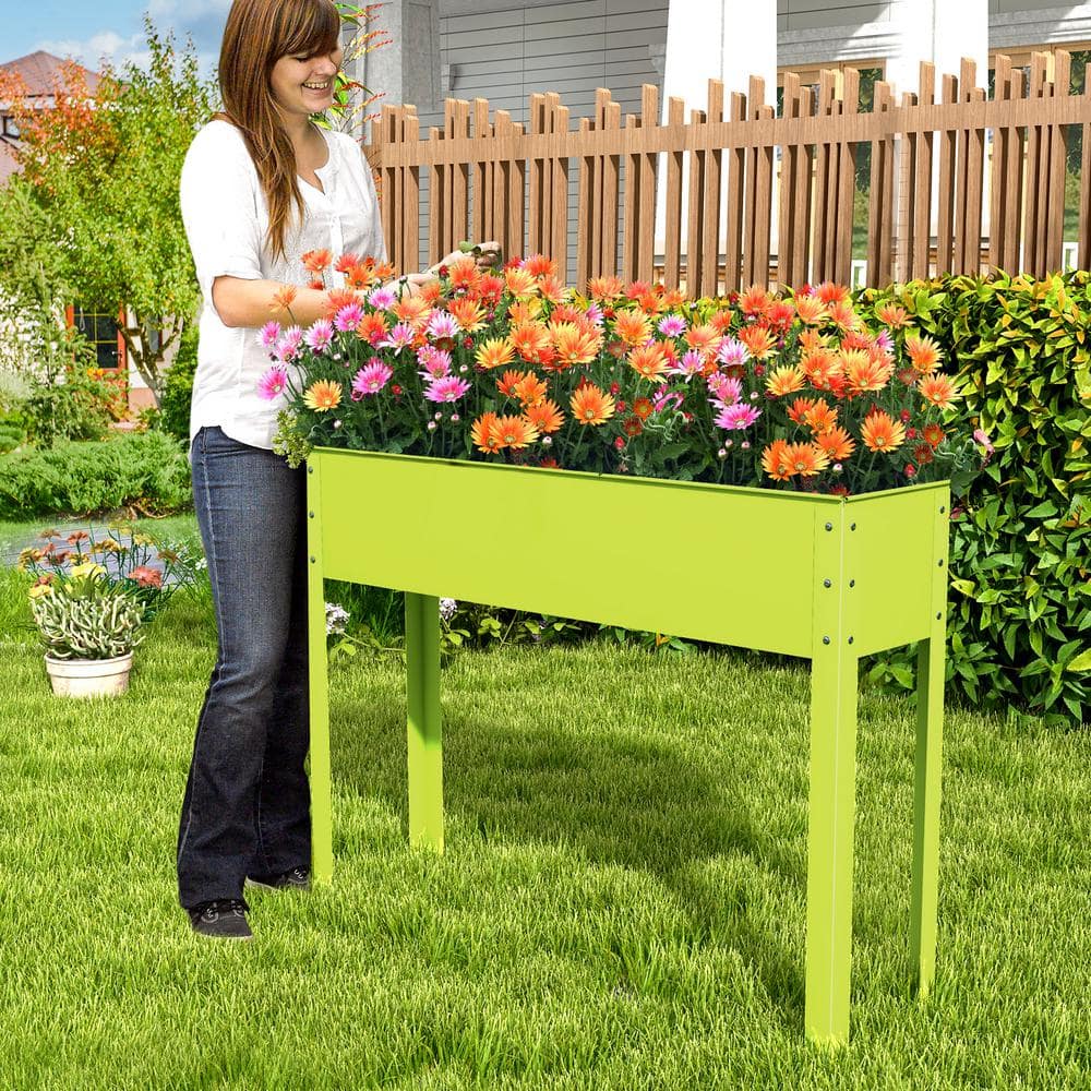 40 in. x 11 in. x 31.5 in. Green Metal Raised Garden Bed with Legs and Drainage Hole - Hercitys