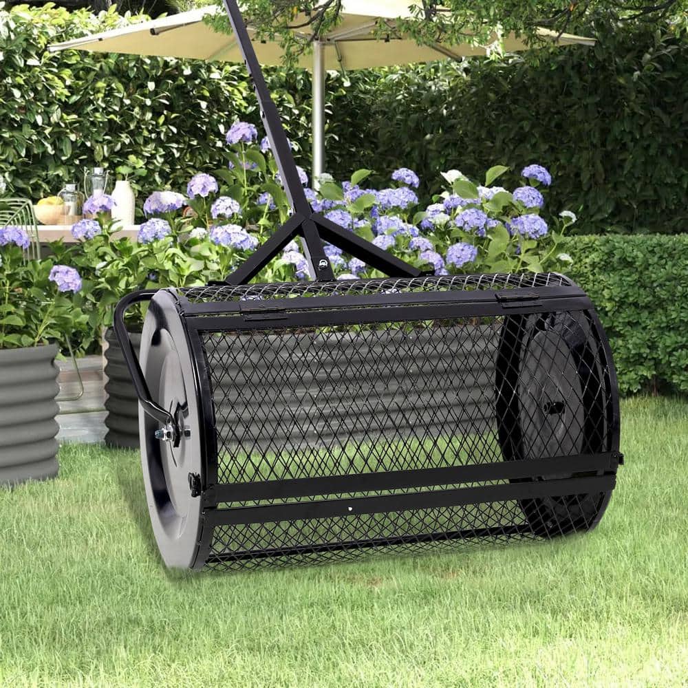 24 in. Heavy-Duty Compost Spreader Metal Mesh, Lawn and Garden Care Manure Spreaders Roller - Hercitys