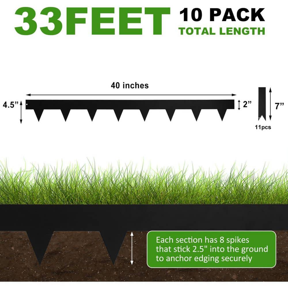 4.5 Inch Metal Landscape Edging with 11 Stakes, 40 in. Steel Edging Pack of 10 (33-Feet) - Hercitys