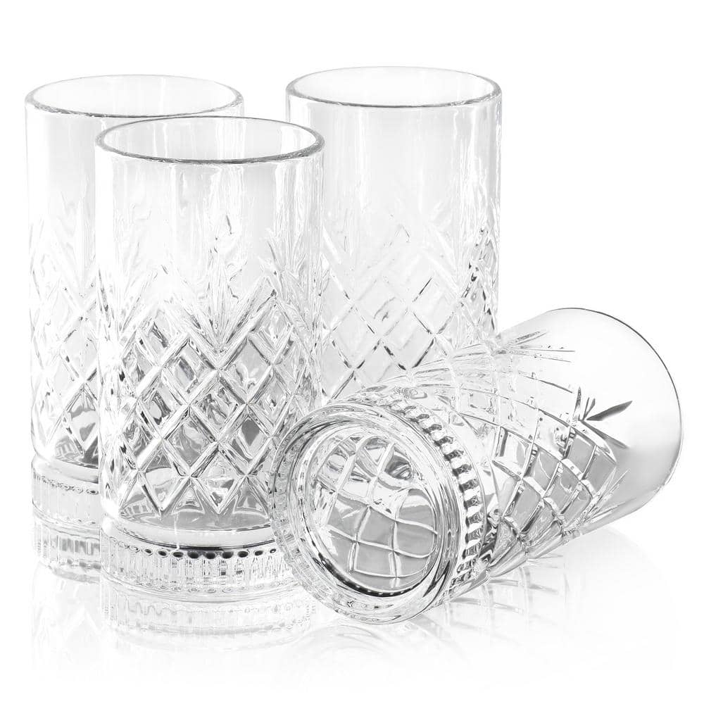 4 Piece 16 Ounce Diamond Embossed Glass Tumbler Set - Hercitys