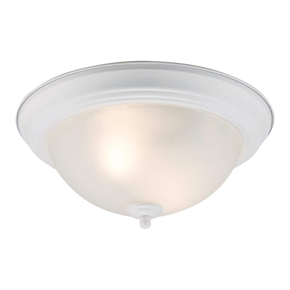 12.75 in 2-Light White Flush Mount Ceiling Light Fixture with Frosted Glass Shade (2-Pack) - Hercitys
