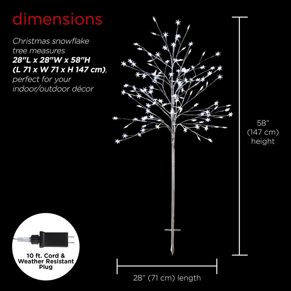 58 in. Tall Frosty Christmas Snowflake Tree with Cool White LED Lights - Hercitys