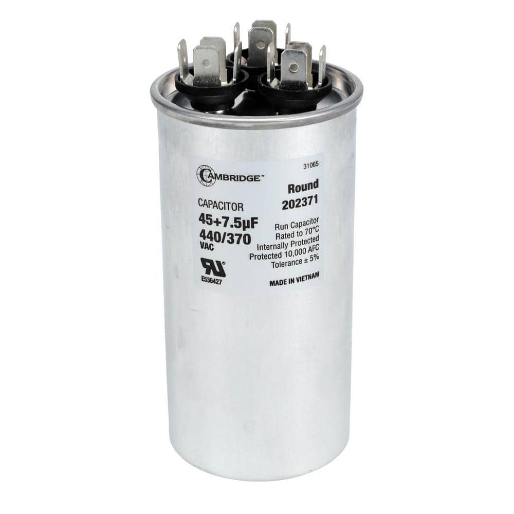 1.97 in. x 1.97 in. x 3.94 in. Aluminum 45 Plus 7.5 MFD, 440-Volt/370-Volt Dual Round Run Capacitor (1-Pack) - Hercitys