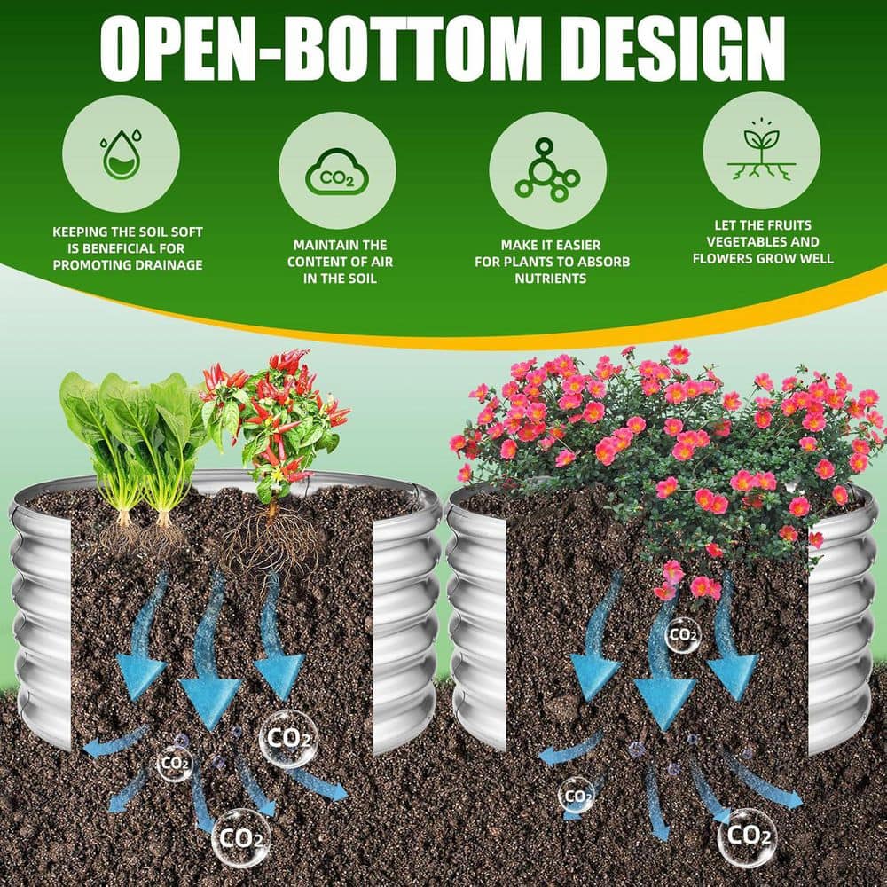 17 Tall Elevated Round Metal Raised Garden Bed 2.7’x2.7′ Durable Planter Box for Vegetables Flowers Silver - Hercitys