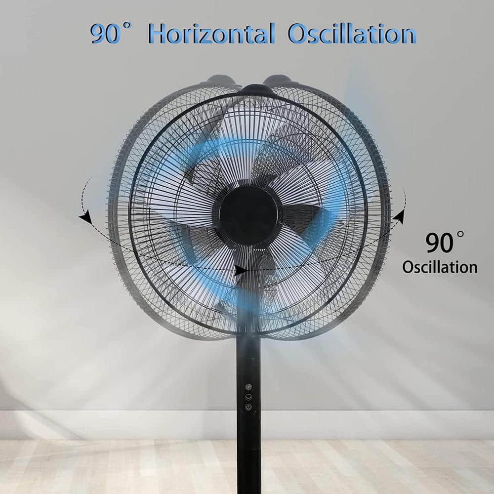 49.5 in. Oscillating Adjustable 12-Levels Speed Black Pedestal Fan with Remote Control and Timer - Hercitys