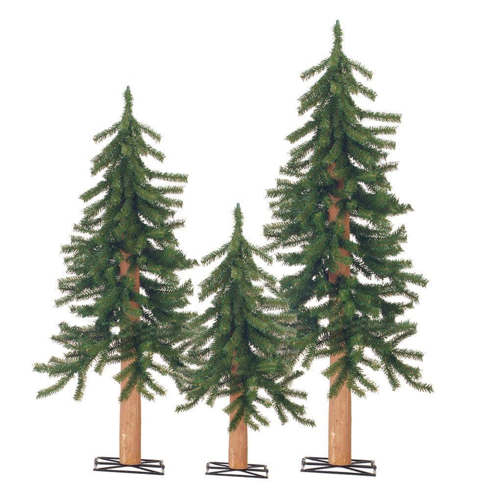 2 ft., 3 ft. and 4 ft. Gatlinburg Unlit Artificial Christmas Tree with Wooden Trunk (Set of 3) - Hercitys
