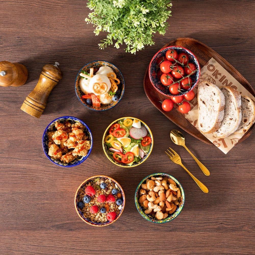 10 fl. oz. Multi-Colored Stoneware Cereal Bowls Set of 6 Soup Bowls Rice Bowls Serving Bowls - Hercitys