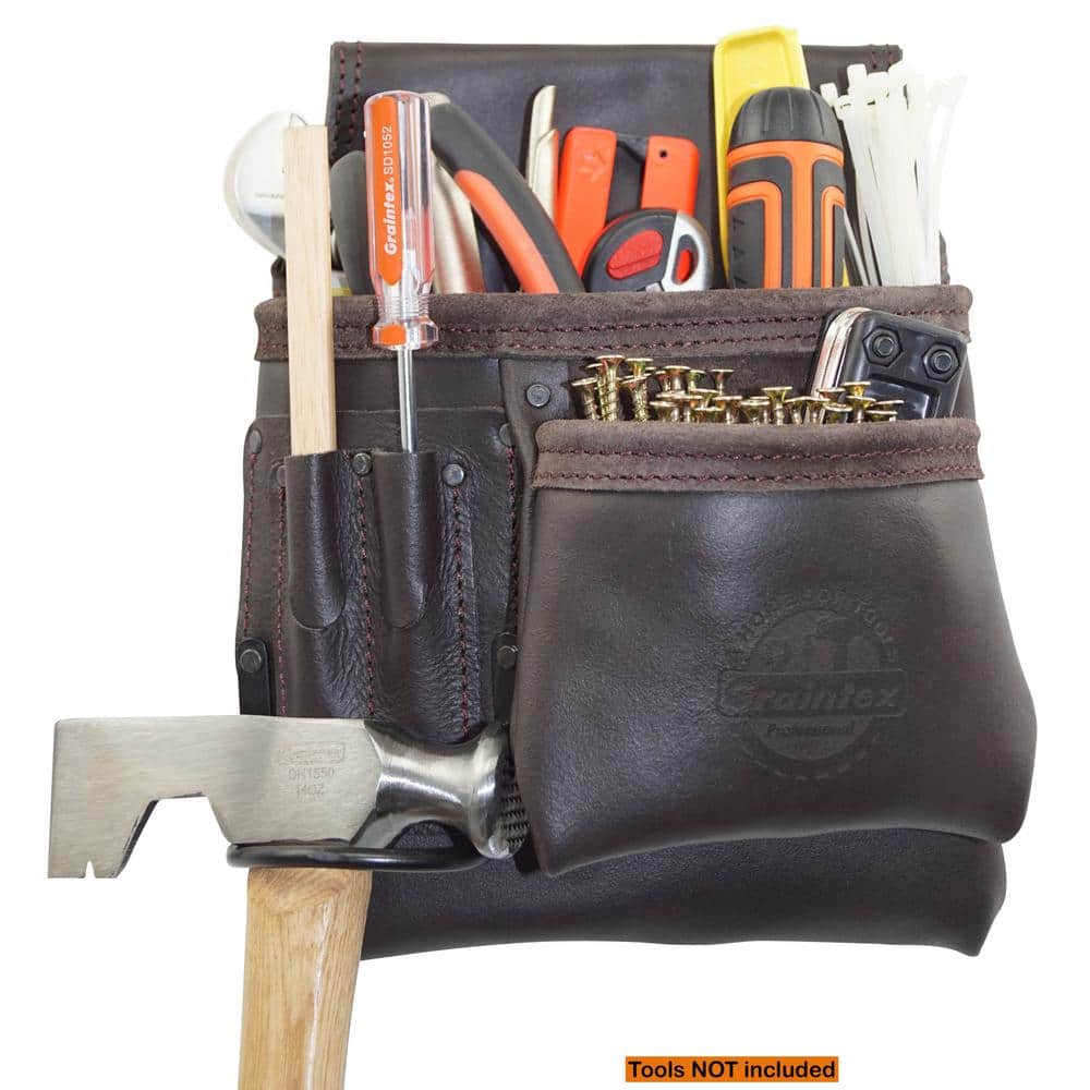 5-Pocket Oil Tanned Leather Right Handed Nail and Tool Pouch - Hercitys