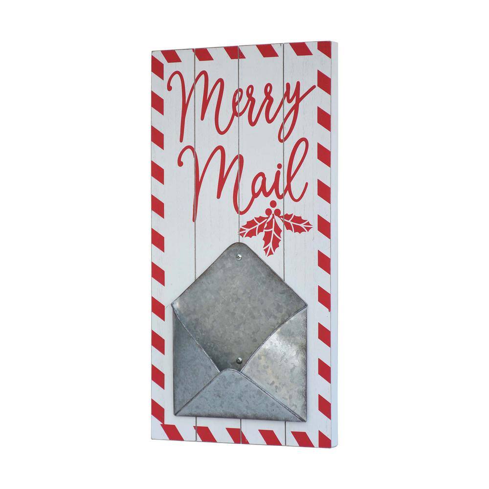 20.5 in. White Wood and Metal Christmas Merry Mail Wall Mail Holder - Hercitys
