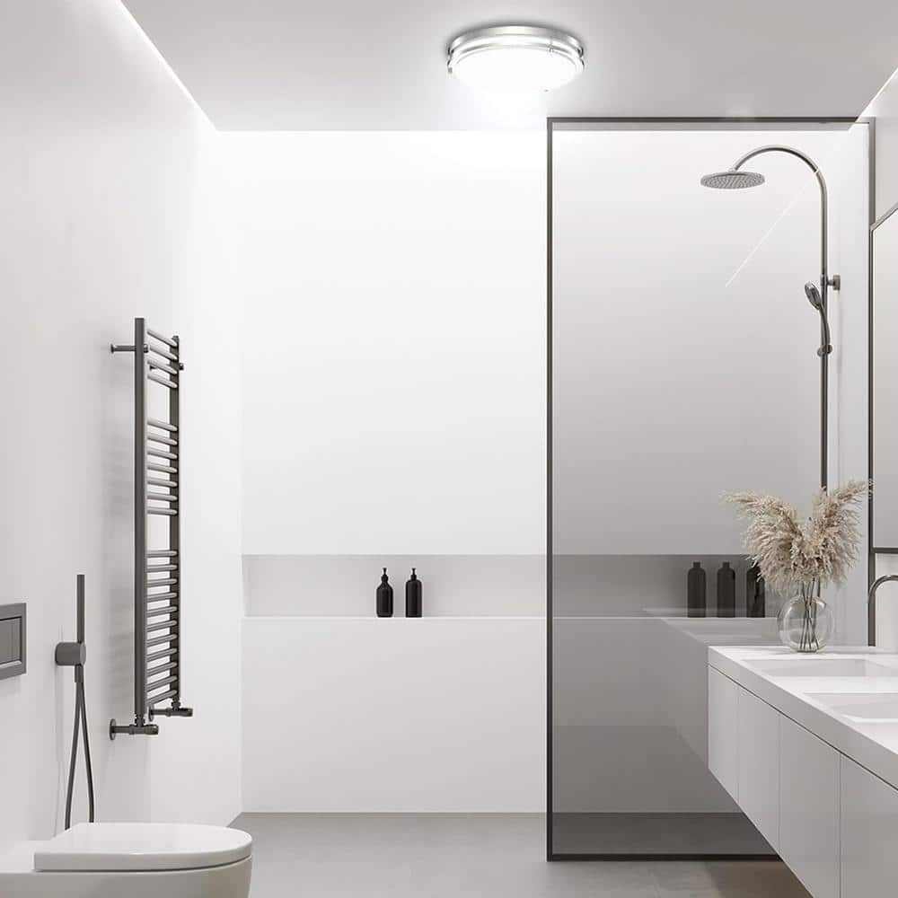 12 in Brushed Nickel Watt Selectable 5CCT LED Flush Mount Round Double Ring Dimmable Ceiling Light (1-Pack) - Hercitys