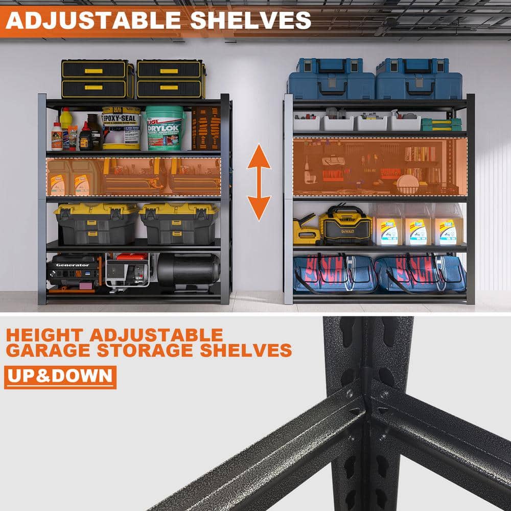 5-Tier Black Adjustable Heavy Duty Metal Garage Shelving Unit (47.24 in. W x 83.86 in. H x 23.62 in. D) - Hercitys