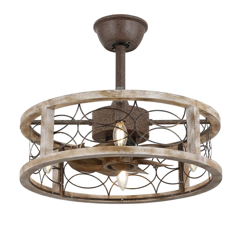 18 in. Indoor Farmhouse 4-Light Distressed Wooden Beige Shabby Chic Ceiling Fan with Remote - Hercitys