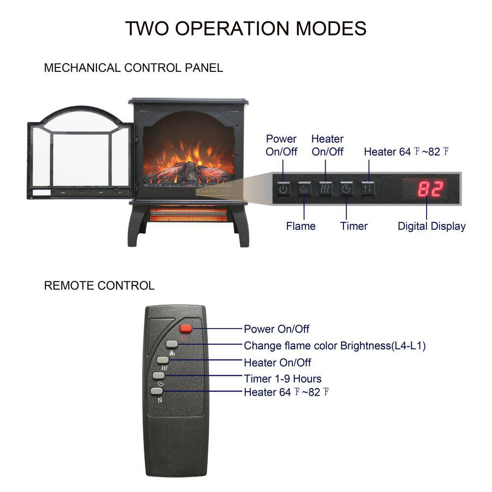 10 in. Freestanding Electric Infrared Quartz Fireplace Stove with Remote Control - Hercitys