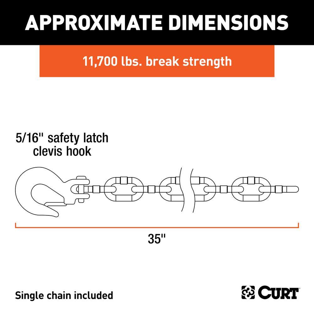 35″ Safety Chain with 1 Clevis Hook (11,700 lbs., Clear Zinc) - Hercitys