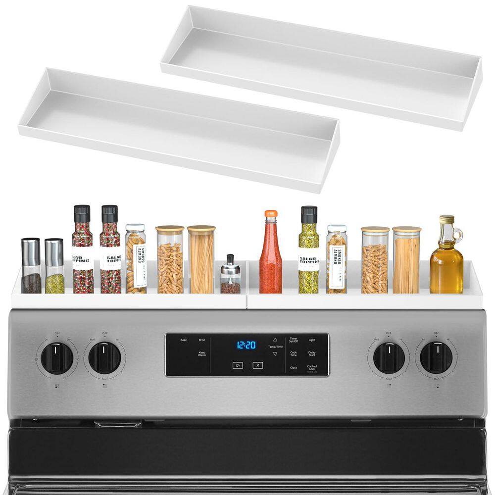 2-Pack 15 in. White Magnetic Stove Top Spice Rack, Metal Over the Stove Shelf - Hercitys