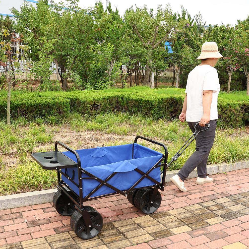 3.86 cu. ft. Blue Metal Folding Garden Cart with All-Terrain Wheels - Hercitys