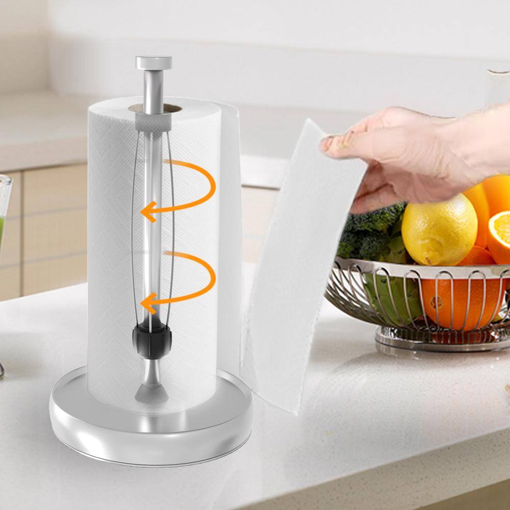12.4 in. H x 6.9 in. W Sliver Paper Towel Holder Countertop with Ratchet Mechanism Steady Paper Towel Holder - Hercitys
