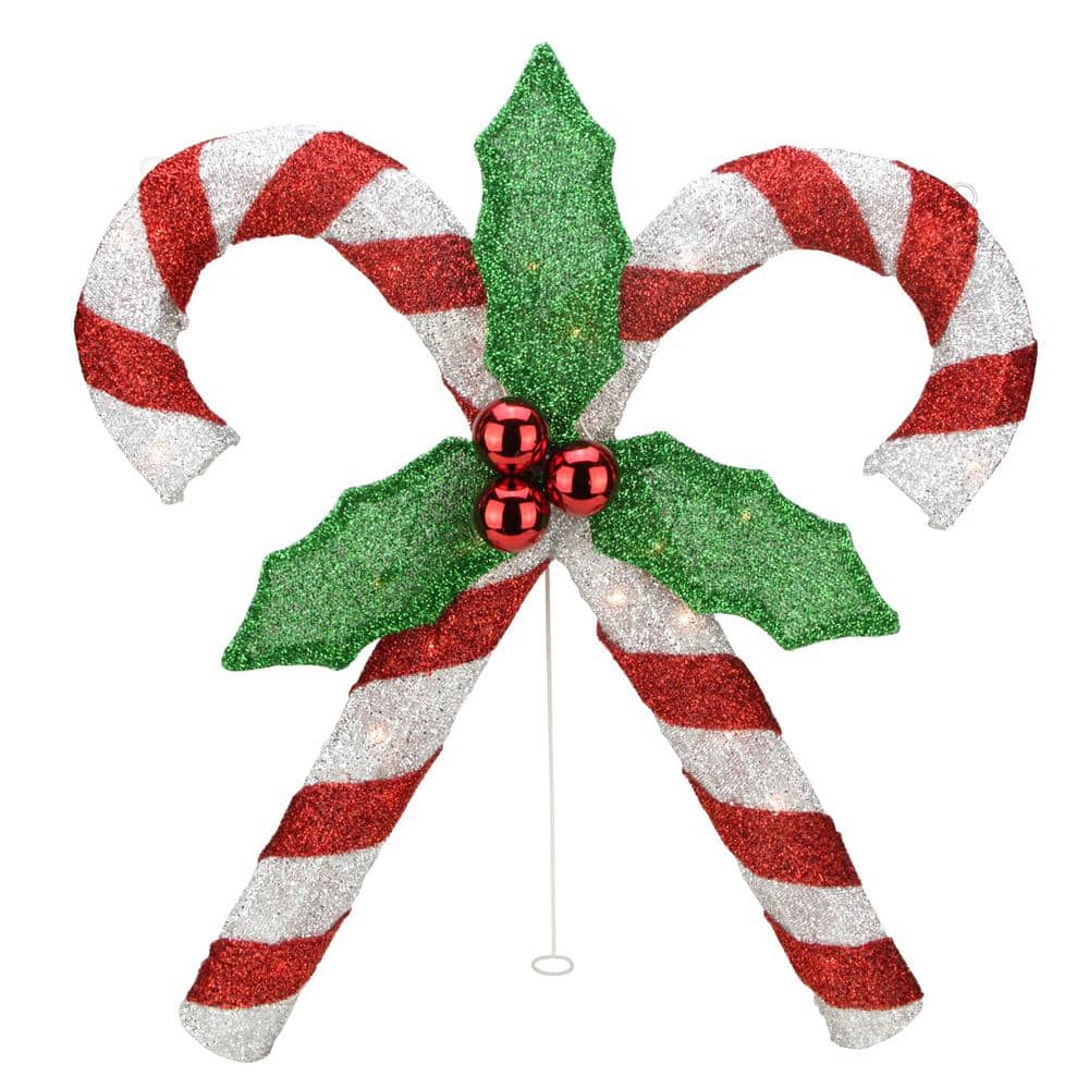 26 in. Red and White Double Candy Cane Lighted Outdoor Christmas Decor - Hercitys