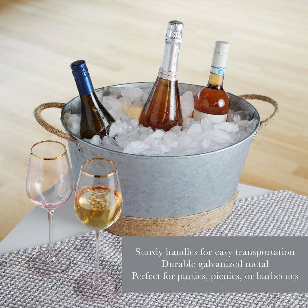 4.5 Gal. Seaside Jute Rope Wrapped Farmhouse Galvanized Ice Metal Beverage Tub, Wine, Beer Bottle Bucket - Hercitys