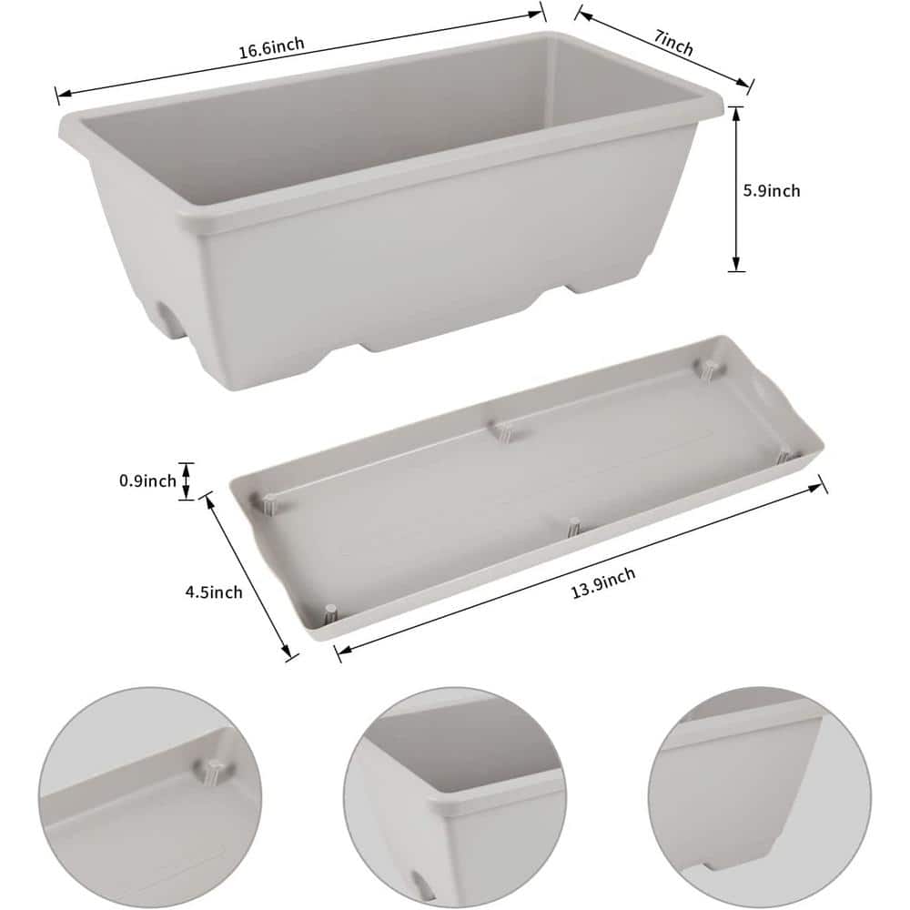 17 in. Plastic Window Box Planter Flower Window Boxes, Rectangle Planters Box with Drainage Holes and Trays (8-Pieces) - Hercitys