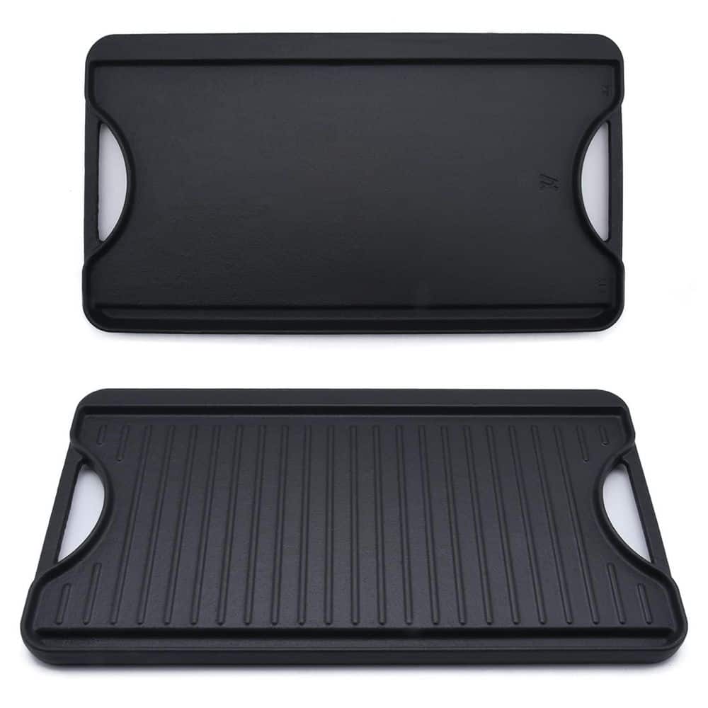 18 in. x 10 in. Cast Iron Reversible Griddle with Handles for Stovetop, Non-Stick Surface, Easy to Clean - Hercitys