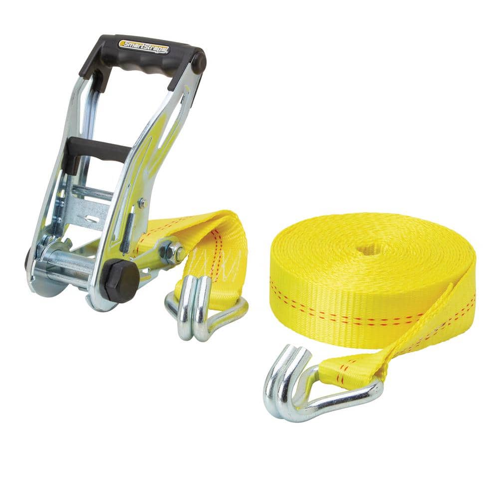 2 in. x 27 ft. Yellow Commercial RatchetX Tie Down Strap w/ Double J Hooks with 3,333 lb. Safe Work Load – 1 pack - Hercitys