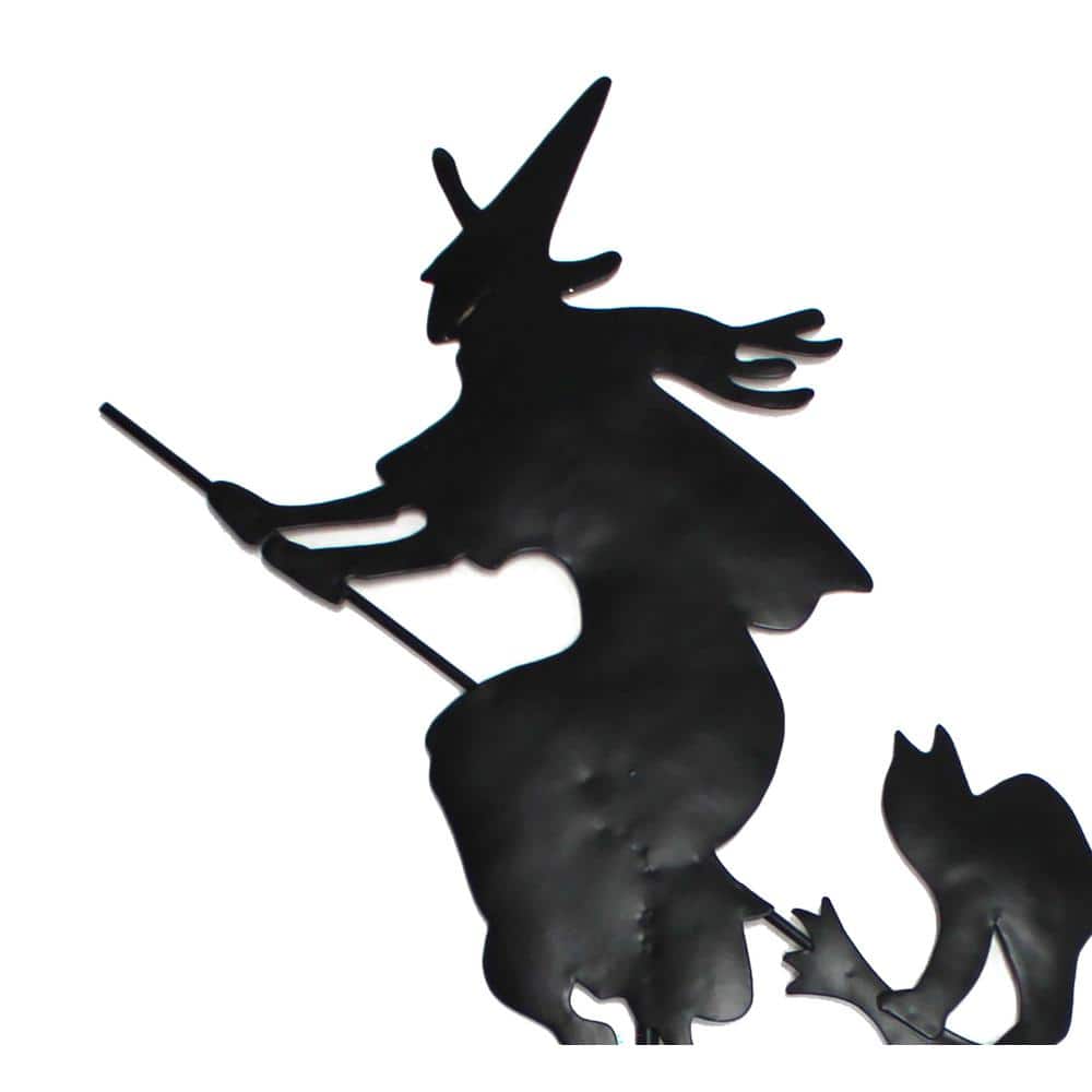 19 in. Halloween Metal Black Witch Silhouette on Broom with Cat Outdoor Yard Stake, Set of 3 - Hercitys