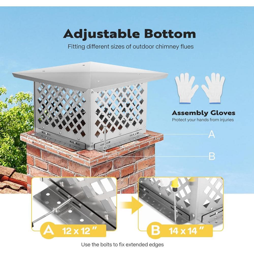 13 in. x 13 in. Square Adjustable Mesh Chimney Cap in Stainless Steel - Hercitys