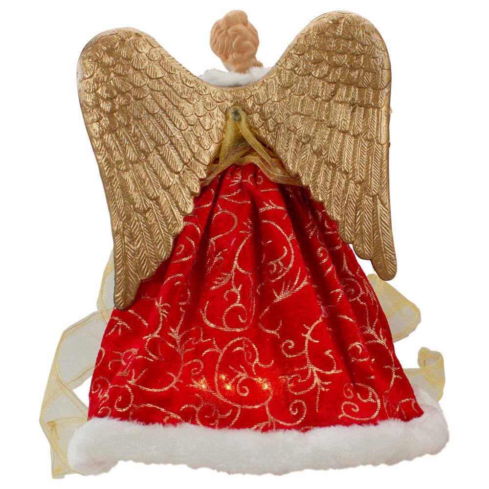 12 in. Lighted Red and Green Angel with Wings Christmas Tree Topper – Clear Lights - Hercitys