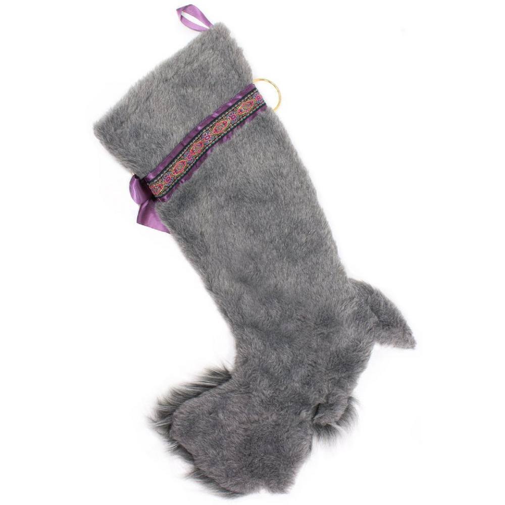 22 in. Grey Schnauzer Dog Faux Fur Christmas Stocking - Hercitys