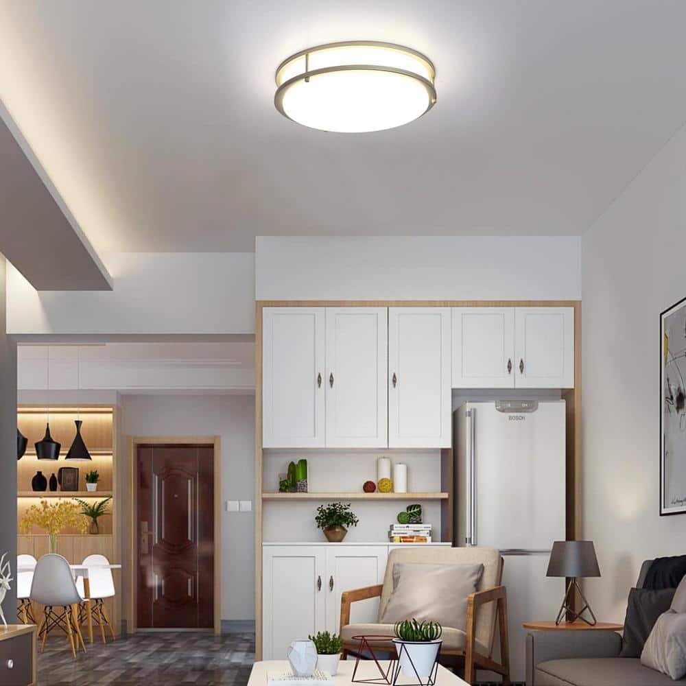 14 in. Brushed Nickel LED Flush Mount 4000K Dimmable Ceiling Light Fixture - Hercitys