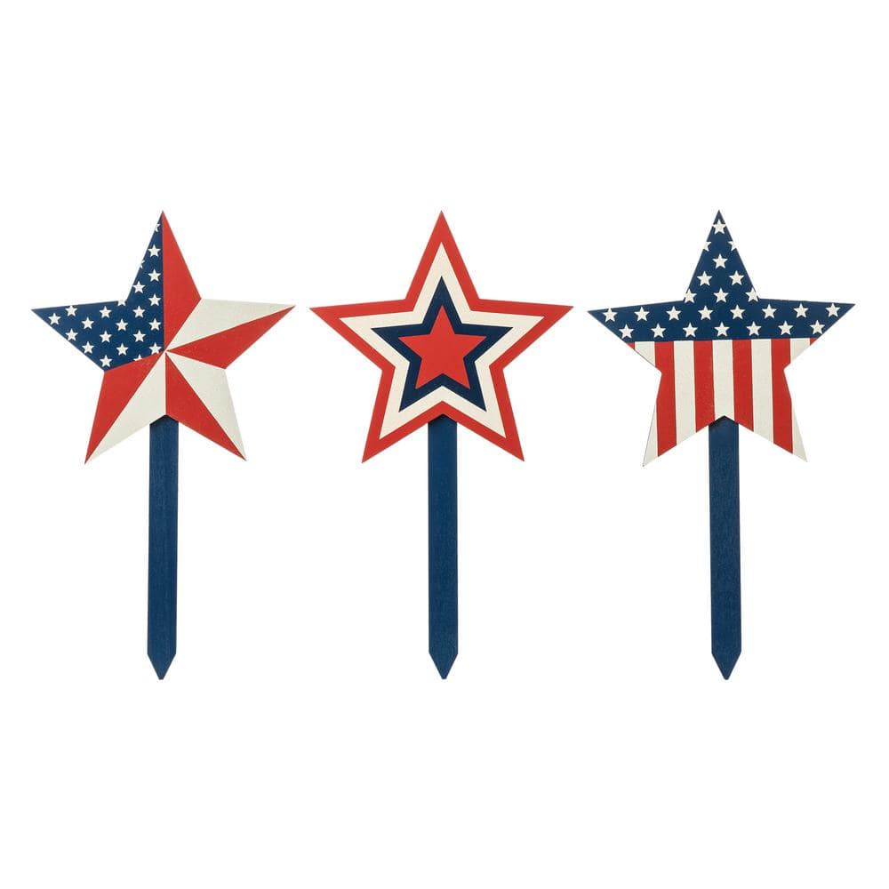 15 in. H Wooden Patriotic Star Yard Stake (Set of 3) - Hercitys